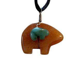 Carnelian and Jade Wire Wrapped Fetish bear pendant